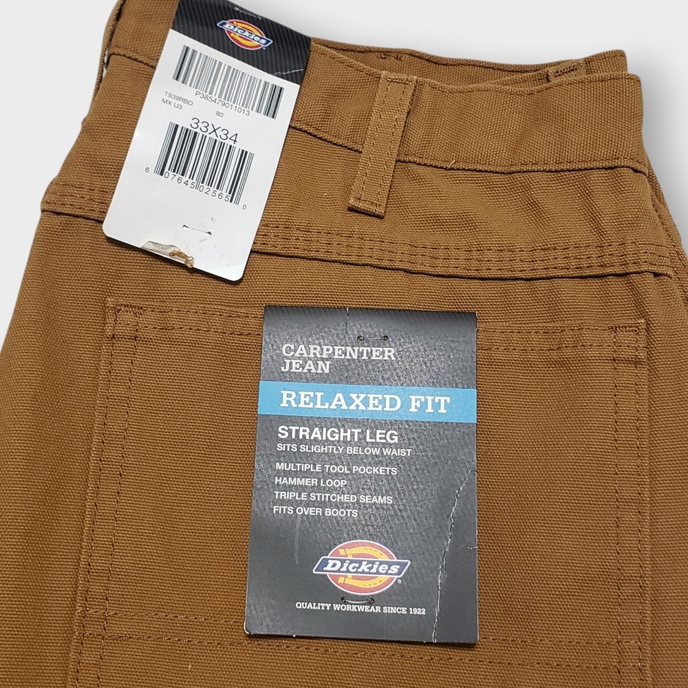 NWT Dickies Mens Carpenter Jeans Relaxed Fit Straight Leg Khaki Brown 33x34 - Picture 3 of 11